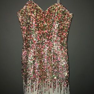 Colorful Sequin Strapless Mini Dress